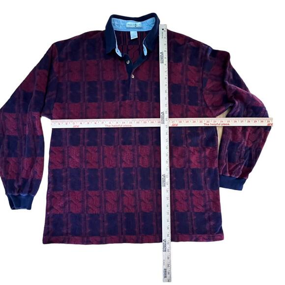 Vtg '90s Penguin Club Burgundy & Blue All Over Design Long Sleeve Polo Shirt XL - Picture 7 of 9